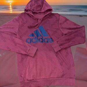 Adidas Mens Size Large Burgundy Hoodie Pullover Athletic Soft Clean Gym Shirt